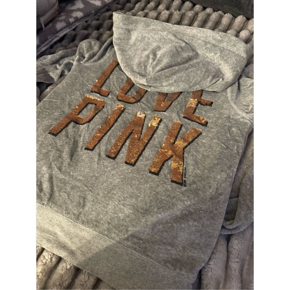 Vs pink y2k fur lined bling zip up hoodie jacket - Picture 3 of 7
